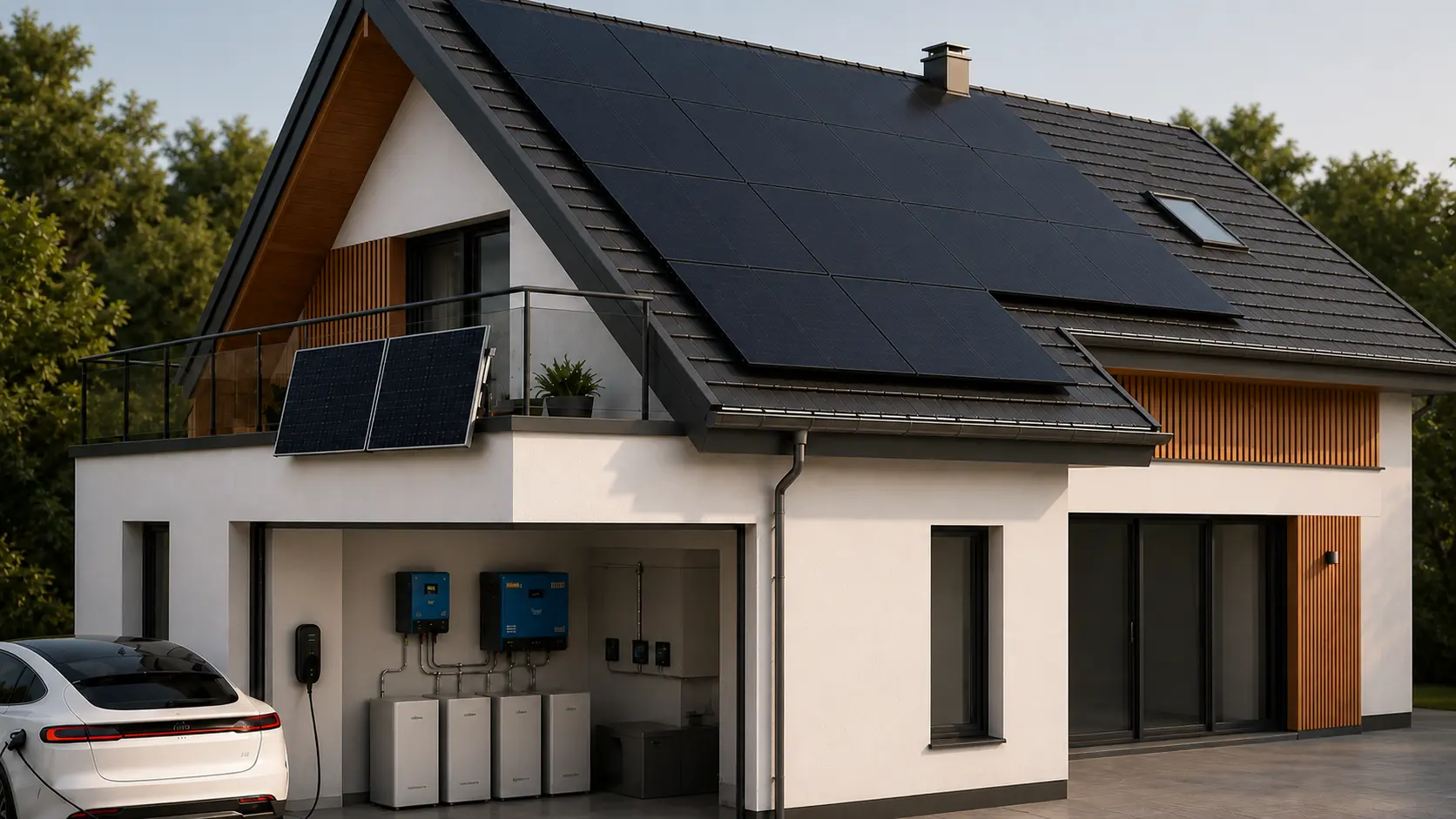 EGS Energiesystem mit Photovoltaik, Balkonkraftwerk, Victron Wechselrichter, Dowell Speicher und E-Auto
